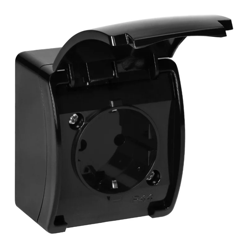 ORNO Schuko socket 2P+E Ohm 16A IP44 Black - ORNO Aquatic OR-OE-7105(GS)/B