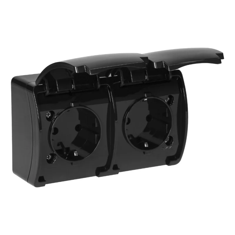 ORNO Контакт Шуко двоен 2x 2P+E ОМ 16A IP44 Черен - ORNO Aquatic OR-OE-7106(GS)/B