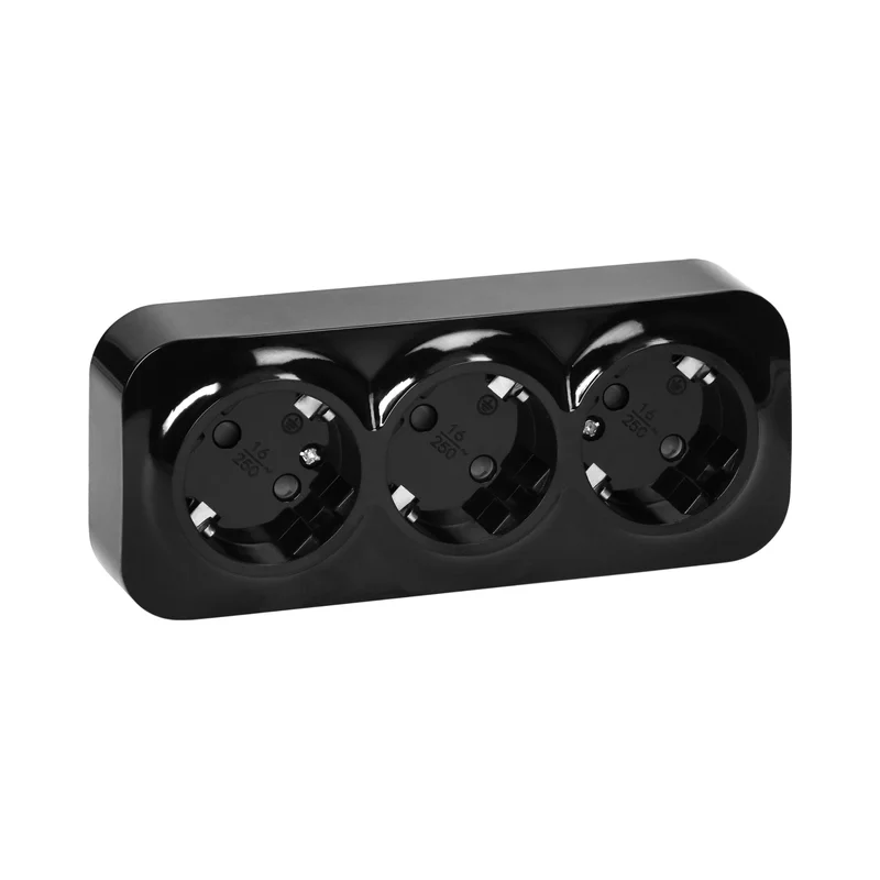 ORNO Schuko socket triple 2P+E Ohm 16A Black - Orno ToDoOrno OR-OE-7209(GS)/B