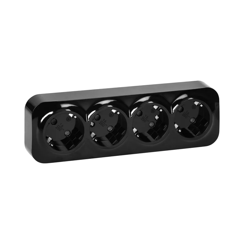 ORNO Schuko socket quadruple 2P+E Ohm 16A Black - Orno ToDoOrno OR-OE-7210(GS)/B