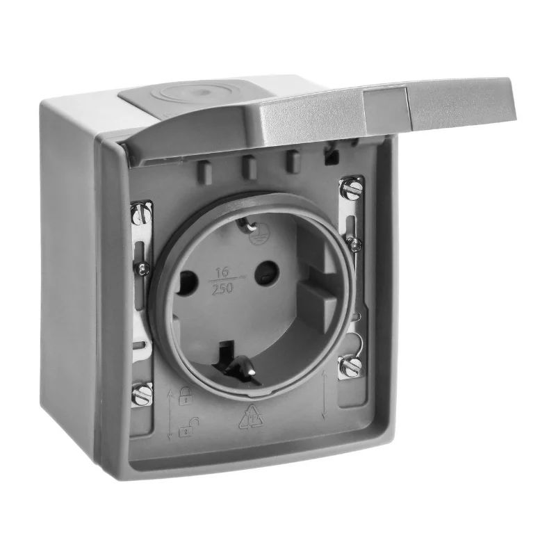 ORNO Schuko socket Ohm 2P+E 16A IP55 Grey - ORNO Aquatic Pro OR-OE-7405(GS)/GR