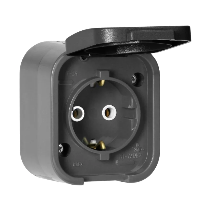 ORNO Schuko socket Ohm 2P+E 16A IP54 Grey/black - Orno Series B2 OR-OE-7805(GS)/GB