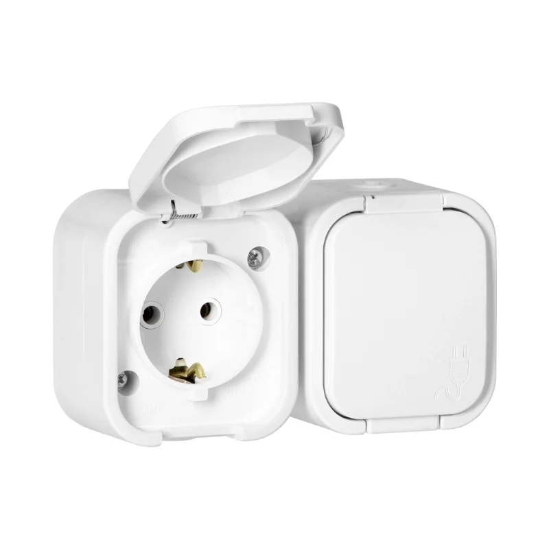 ORNO Контакт Шуко двоен ОМ 2x 2P+E 16A IP54 Бял - Orno Series B2 OR-OE-7806(GS)/W