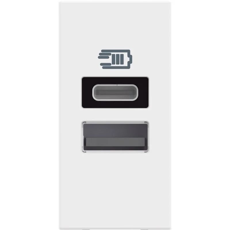 Розетка 2x USB тип А+C 15W/3A 5V 1M Бял /блистер/ - bticino Classia RW4191AC
