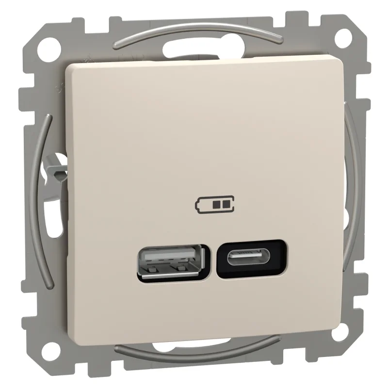 Schneider Electric Розетка 2x USB тип A+C 3A 21W Крем - Schneider Electric Sedna Design SDD112405