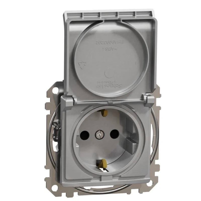 Schneider Electric Контакт Шуко 2P+E 16A авт. клеми детска защита капак Алуминий - SCHNEIDER ELECTRIC Sedna Design SDD113024