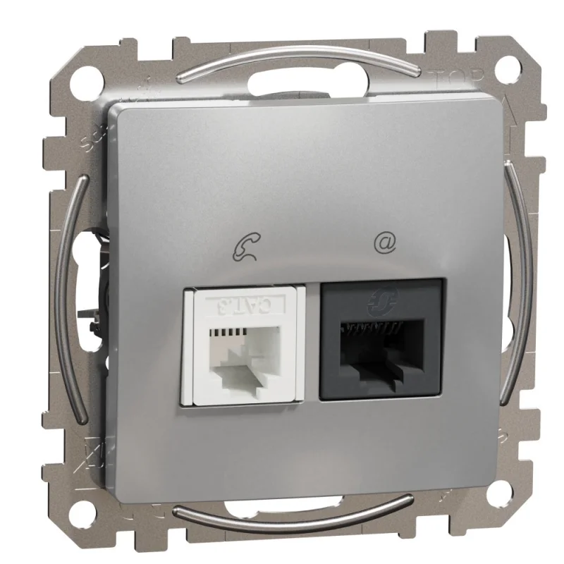 Schneider Electric Outlet RJ11+RJ45 UTP cat.5e Aluminium - SCHNEIDER ELECTRIC Sedna Design SDD113458