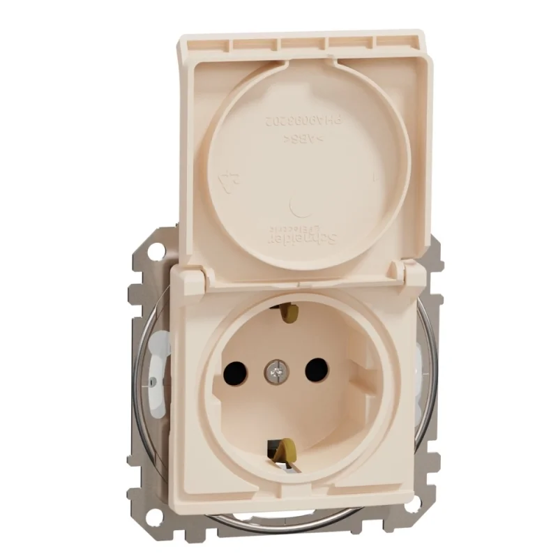 Schneider Electric Контакт Шуко 2P+E 16A авт. клеми детска защита капак IP44 Крем - SCHNEIDER ELECTRIC Sedna Design SDD212024