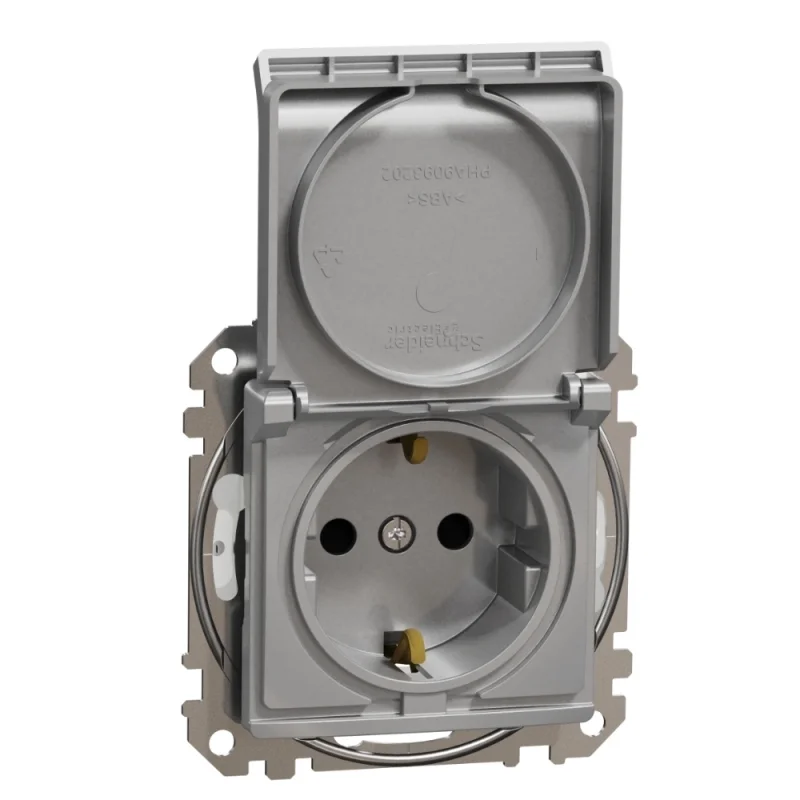 Schneider Electric Контакт Шуко 2P+E 16A авт. клеми детска защита капак IP44 Алуминий - SCHNEIDER ELECTRIC Sedna Design SDD213024