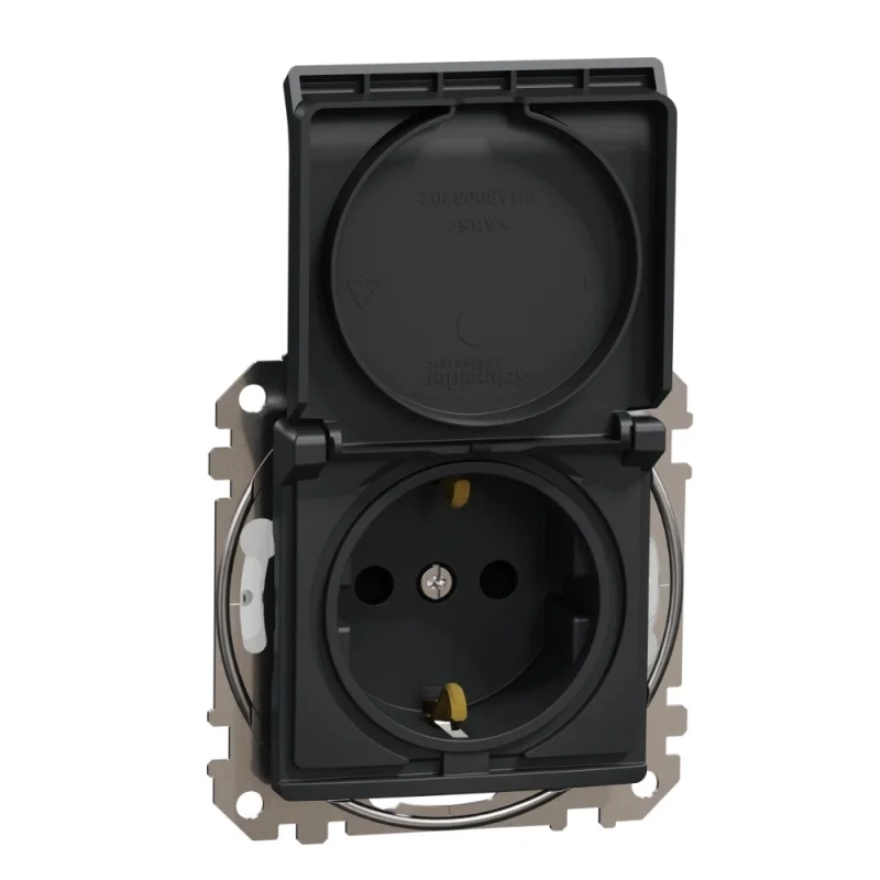 Schneider Electric Контакт Шуко 2P+E 16A авт. клеми детска защита капак IP44 Антрацит - SCHNEIDER ELECTRIC Sedna Design SDD214024
