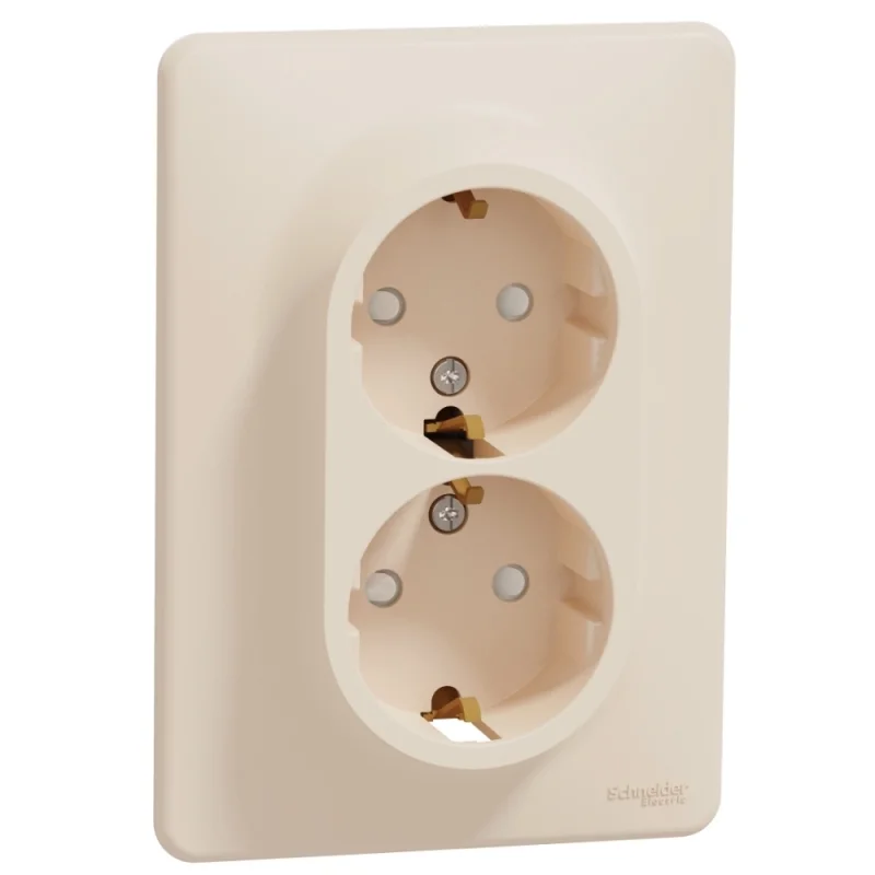 Schneider Electric Двоен контакт Шуко 2P+E 16A детска защита с рамка Крем - SCHNEIDER ELECTRIC Sedna Design SDD312221
