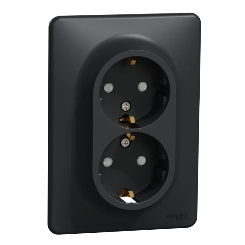 Schneider Electric Двоен контакт Шуко 2P+E 16A детска защита с рамка Антрацит - SCHNEIDER ELECTRIC Sedna Design SDD314221