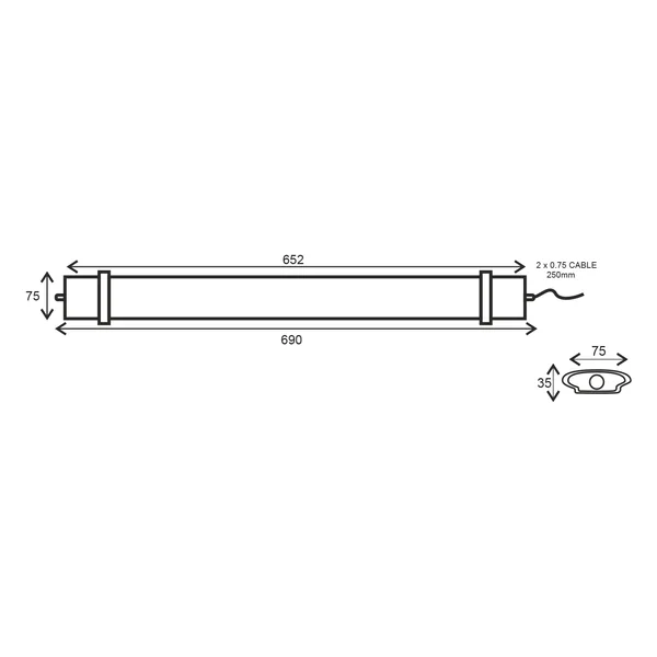 Linear Luminaires TETE3065 – ACA linear luminaire, 30 W, 6500K, 230V AC, IP66