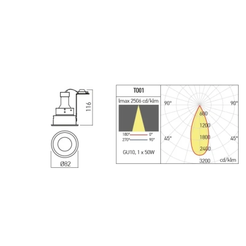 Xton TON01 – Arelux downlight for recessed mounting in black, 1X50W, IP20