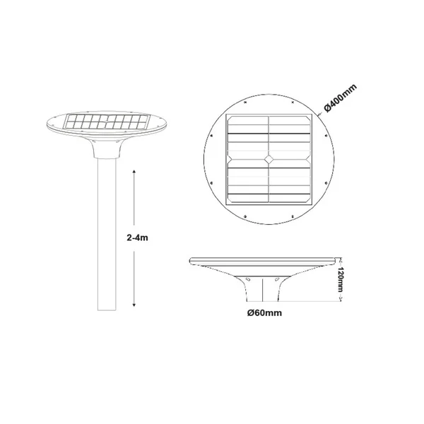 Solar Street Lighting TOUR20CCT – ACA solar street luminaire, 20 W, 3000K - 4000K, Works with PV panels, IP65, black