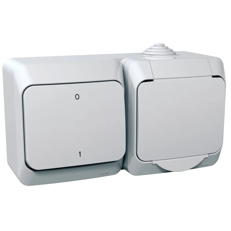Schneider Electric Schuko socket and double-pole switch IP44 solid cover White - Schneider Electric Cedar Plus WDE000502