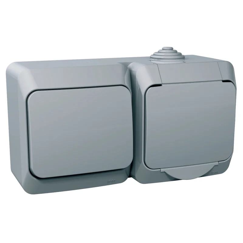Schneider Electric Schuko socket and one-way switch IP44 solid cover Grey - Schneider Electric Cedar Plus WDE000600