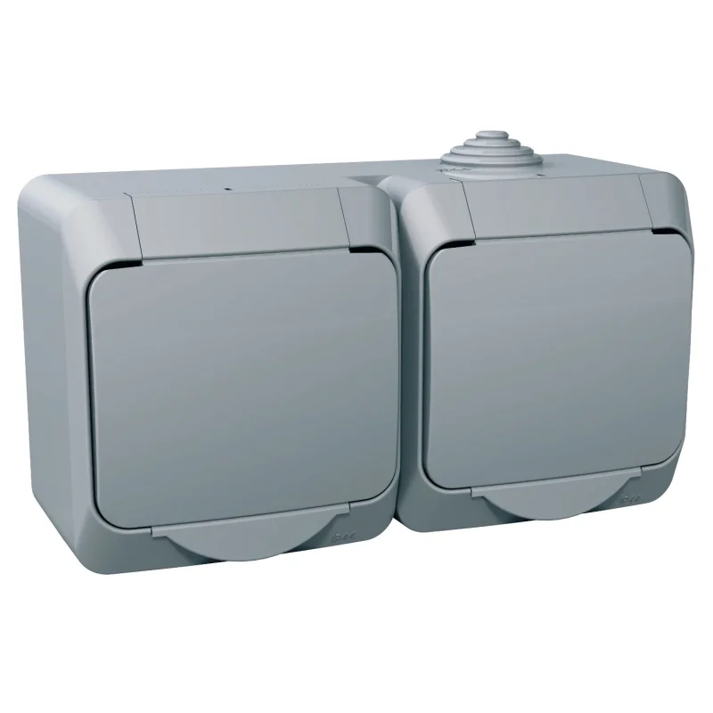 Schneider Electric Двоен контакт шуко IP44 с детска защита плътен капак Сив - Schneider Electric Cedar Plus WDE000623