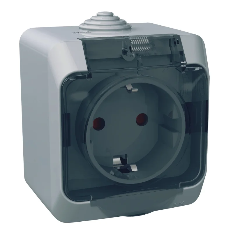 Schneider Electric Контакт шуко IP44 с детска защита прозрачен капак Сив - Schneider Electric Cedar Plus WDE000643