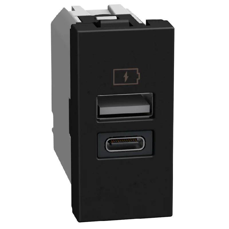 bticino Розетка 2x USB тип A+C 15W 5V 1M Графит - bticino Light Now YD4191AC