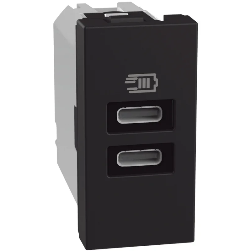 Розетка 2x USB тип C+C 15W 5V 1M Графит - bticino Light Now YD4191CC