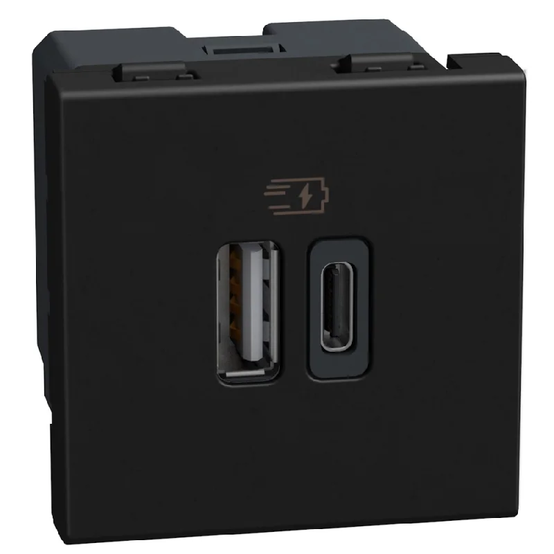 bticino Розетка 2x USB тип A+C 15W 5V 2M Графит - bticino Light Now YD4287C2