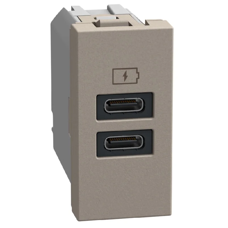 bticino Розетка 2x USB тип C+C 15W 5V 1M Камък - bticino Light Now YG4191CC