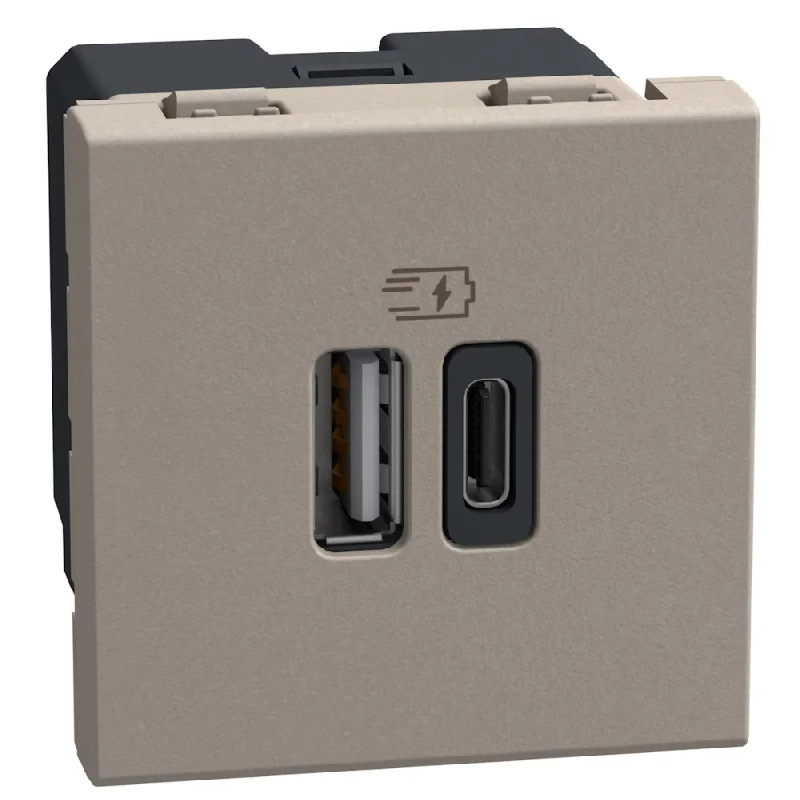 bticino Outlet 2x USB type A+C 15W 5V 2M Stone - bticino Light Now YG4287C2