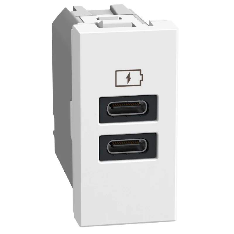 bticino Розетка 2x USB тип C+C 15W 5V 1M Бял - bticino Light Now YW4191CC
