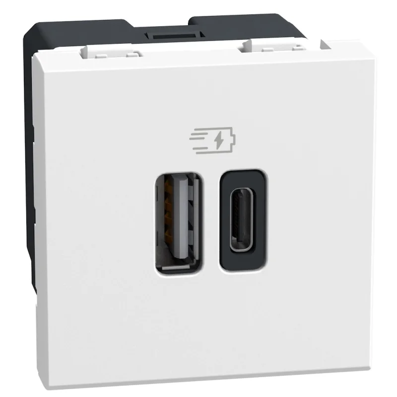 Outlet 2x USB type A+C 15W 5V 2M White - bticino Light Now YW4287C2