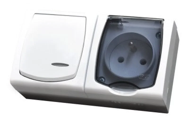 Блок еднополюсен ключ с контакт шуко 10A/16A/250V IP44 - OSPEL Madera ZH-NL1GS/00/d