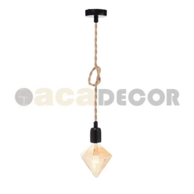 Pendant Lights Rope VINTAGE 40BRR – ACA Lighting pendant in black, 1X60W