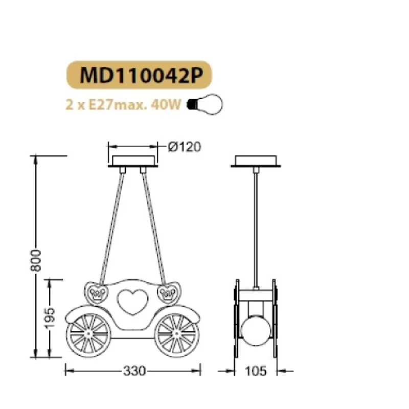 Kingdom MD110042B – ACA Lighting пендел в син, 2X40W