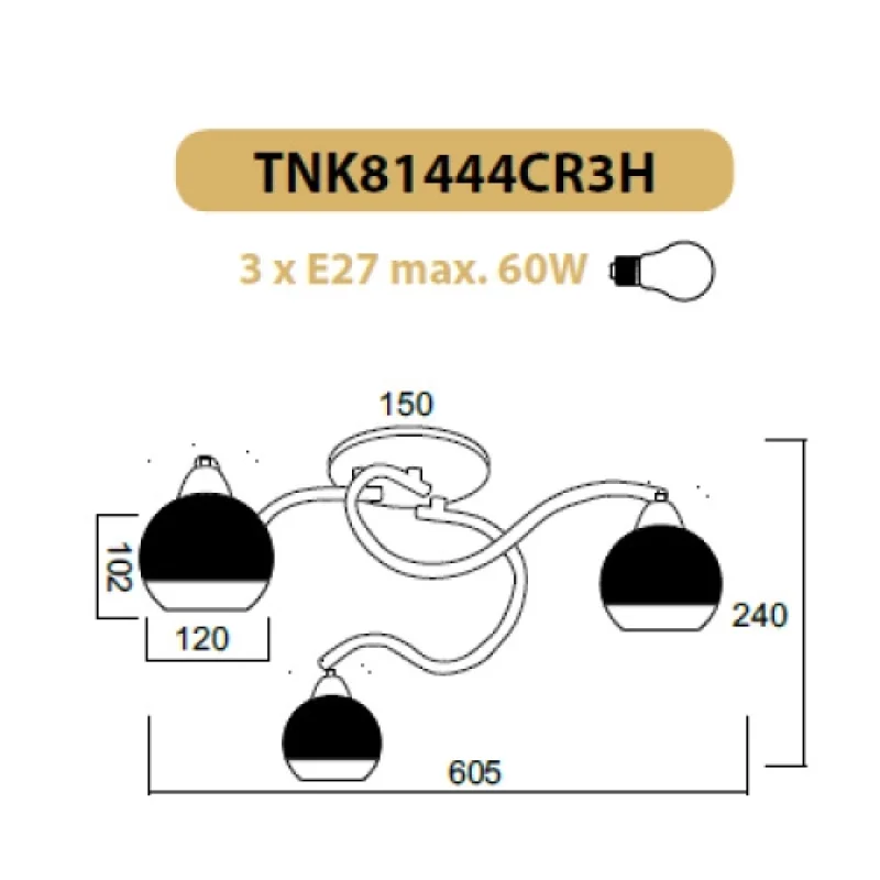 Alien TNK81444CR3H – ACA Lighting плафон в хром, 3X60W
