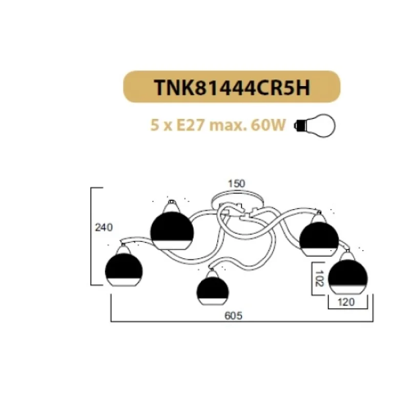 Alien TNK81444CR5H – ACA Lighting плафон в хром, 5X60W