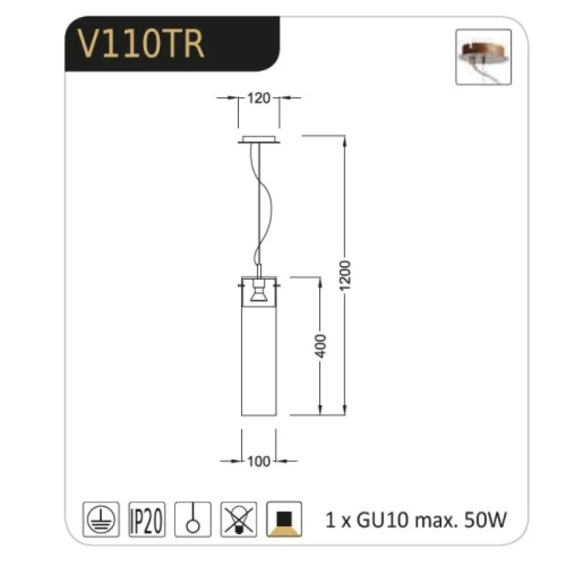 Pothos V110TR – ACA Lighting пендел в прозрачен, 1X50W