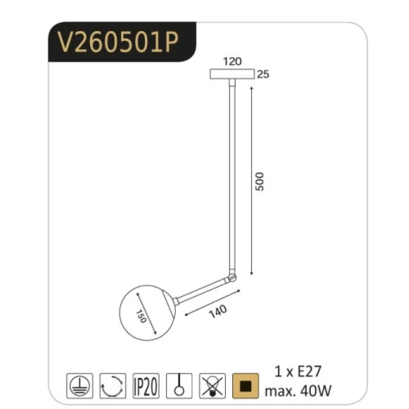 Pendant Lights Thetis V260501P – ACA Lighting pendant in brass, 1X40W