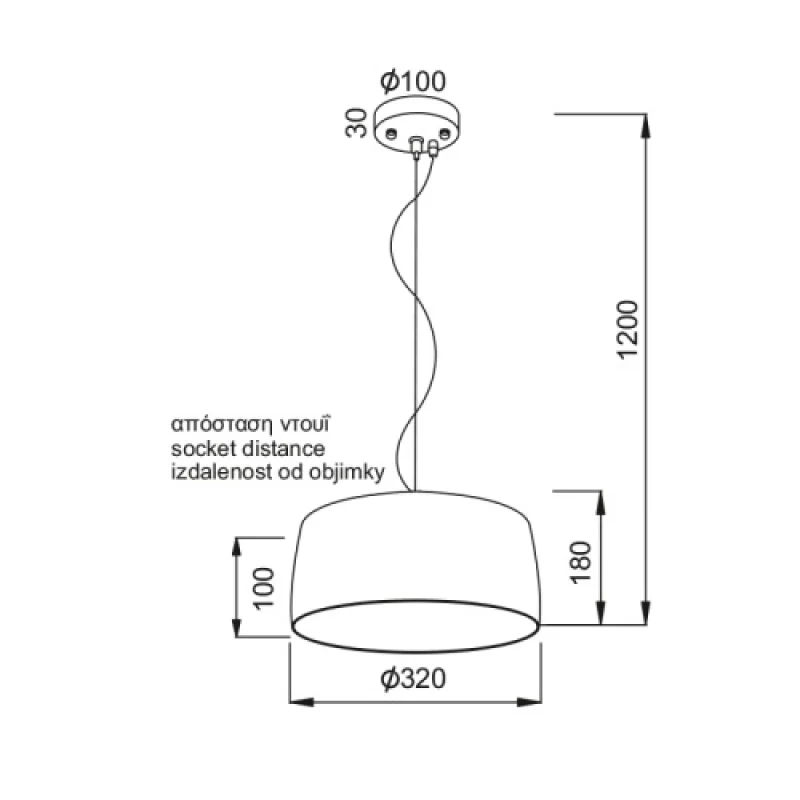 Elvis V351091P – ACA Lighting пендел в сив, 1X40W