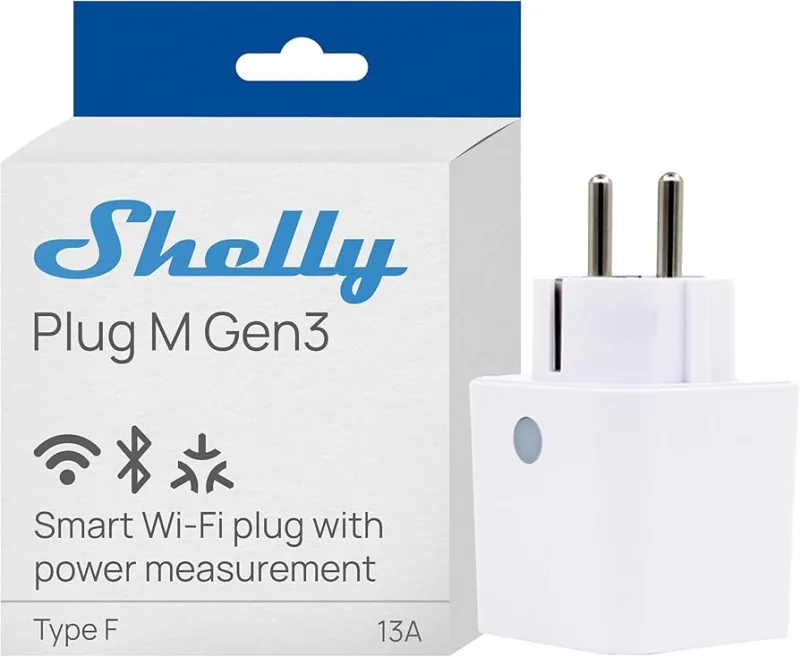 Адаптер Smart за контакт 1х Шуко 13A с мерител Shelly Plug M Gen3