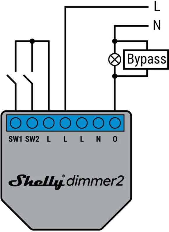 Активен компенсатор за LED лампи Shelly Bypass Dimmer 2