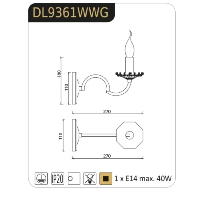 Geisha DL9361WWG – ACA Lighting аплик в антично бял, 1X40W