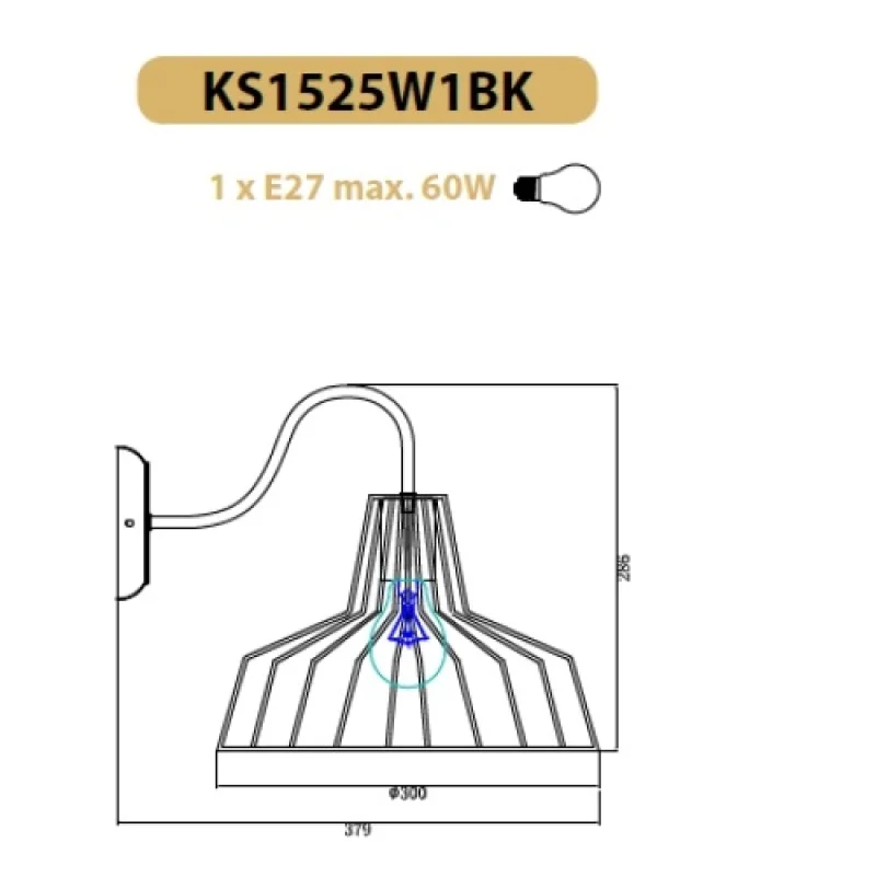 Hades KS1525W1BK – ACA Lighting аплик в черен мат, 1X60W