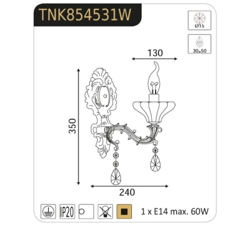 Sarto TNK854531W – ACA Lighting аплик в античен бронз, 1X60W