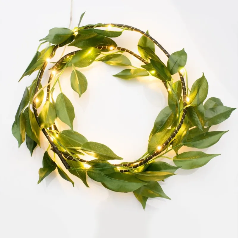 Коледно осветление Christmas Венец XWGLEAF302A – ACA Lighting лампички на медна жица, 30 LED, топло бяло, 1,5 м, на батерии 3×AA, IP20
