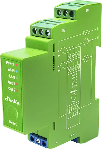 Shelly Димер Smart 2х 200VA с мерител за DIN монтаж Shelly PRO Dimmer 2PM