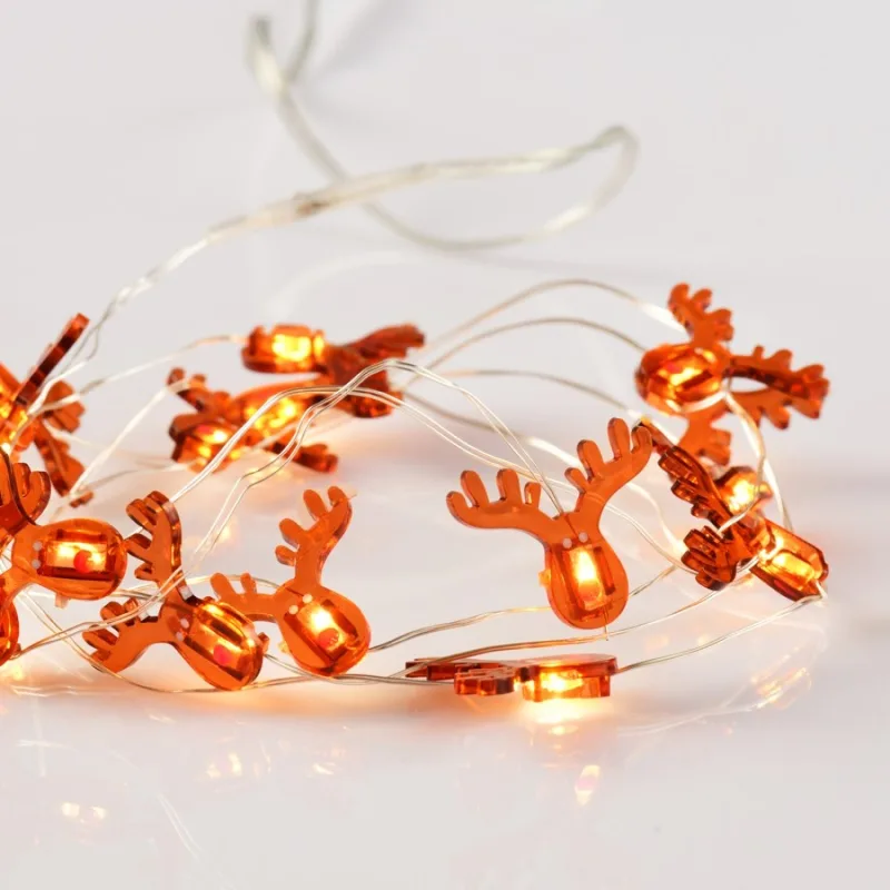 Christmas lighting Reindeer X07151104 – ACA Lighting copper wire string lights, 15 LED, warm white, battery 2×AA, IP20