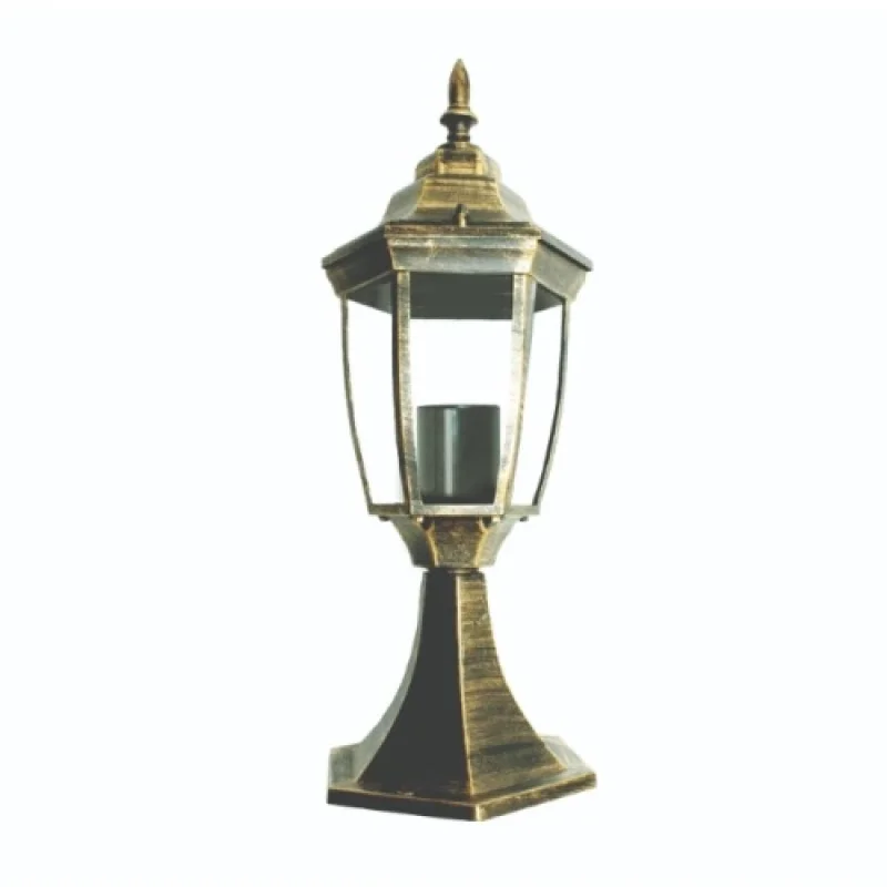 Външни стоящи лампи Hexagon BOLLARD G HI6173GB – ACA Lighting градински стълб в античен месинг, 1x40W