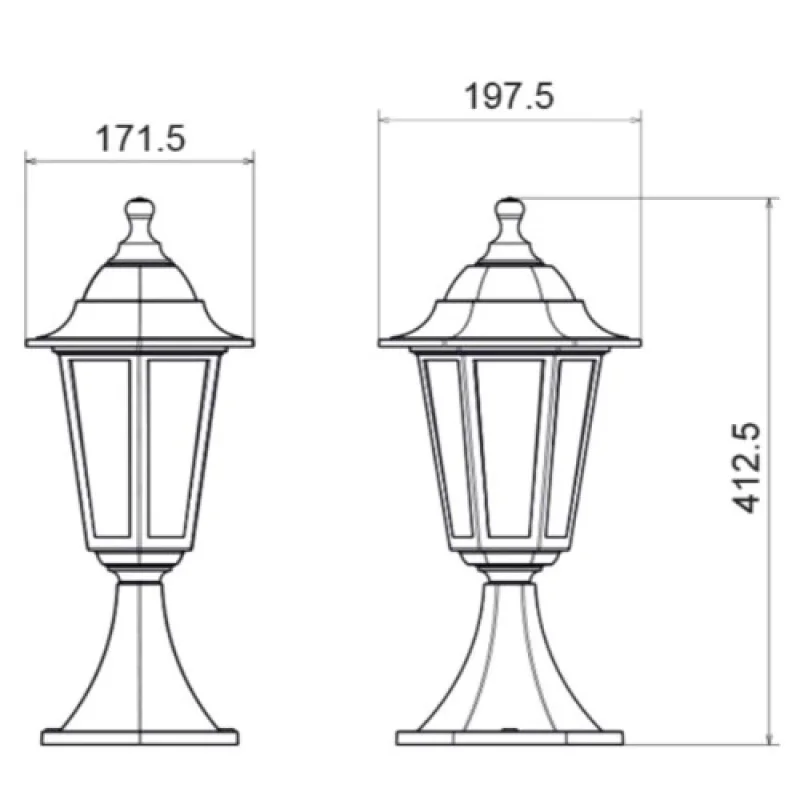 Hexagon BOLLARD LAM PLGQ3B – ACA Lighting garden bollard in black, 1x40W