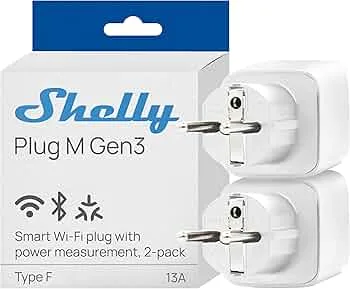Комплект 2х адаптер Smart за контакт 1х Шуко 13A с мерител Shelly Plug M Gen3