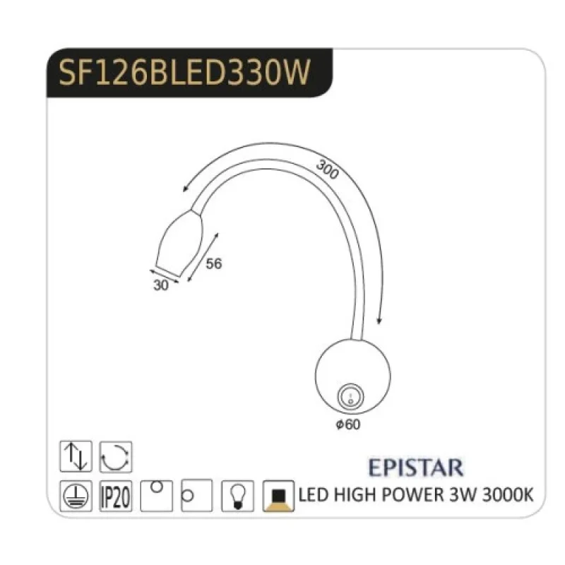 Swan SF126BLED330W – ACA Lighting LED аплик, 1X3W, 3000K